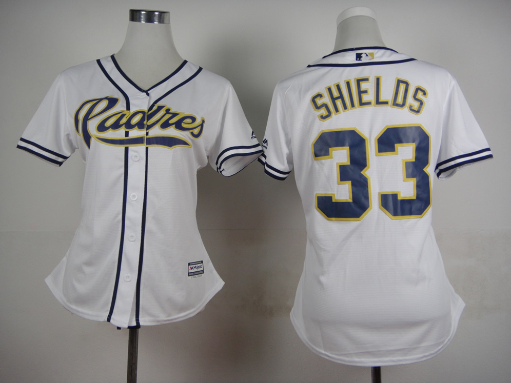 Women San Diego Padres #33 Shields White MLB Jerseys->women mlb jersey->Women Jersey